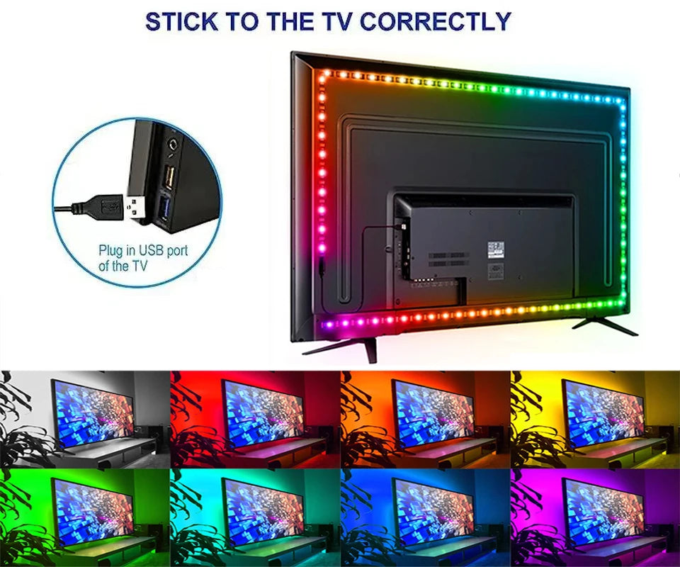 USB LED Strip Lights Color Changing 5050 RGB TV Backlight Flexible Lamp Tape For Room Decoration