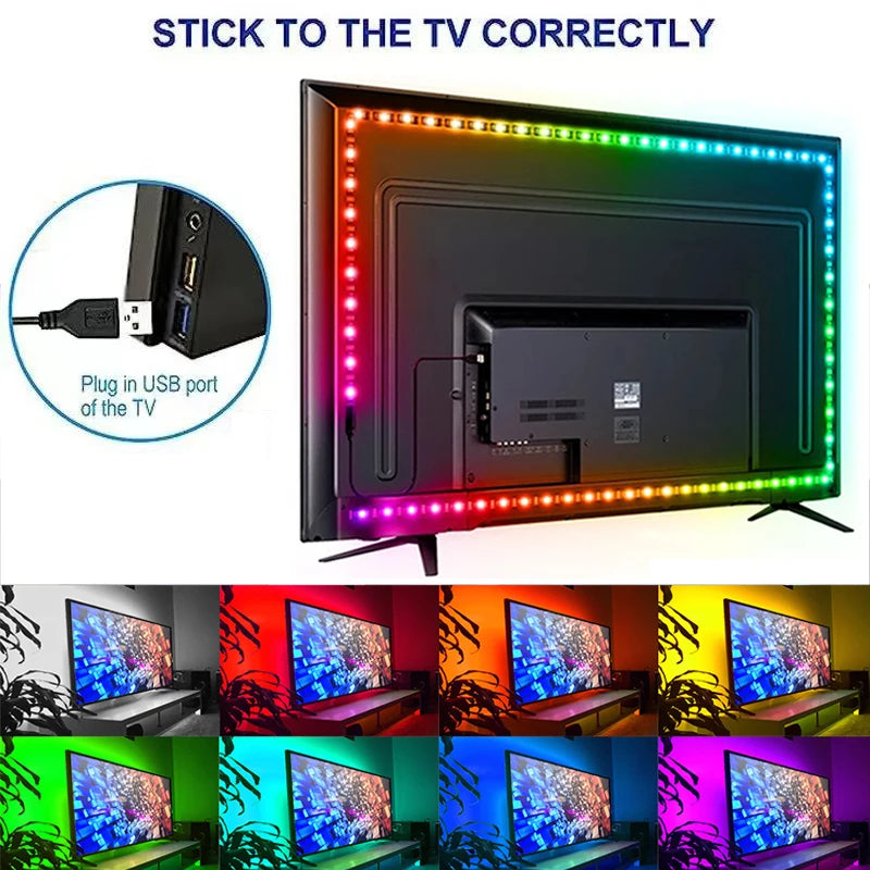 USB LED Strip Lights Color Changing 5050 RGB TV Backlight Flexible Lamp Tape For Room Decoration