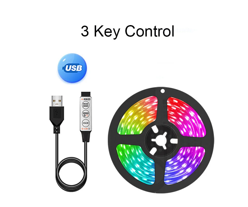USB LED Strip Lights Color Changing 5050 RGB TV Backlight Flexible Lamp Tape For Room Decoration