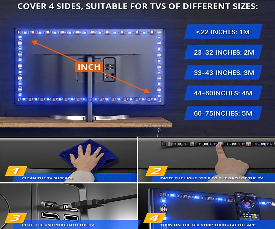 USB LED Strip Lights Color Changing 5050 RGB TV Backlight Flexible Lamp Tape For Room Decoration