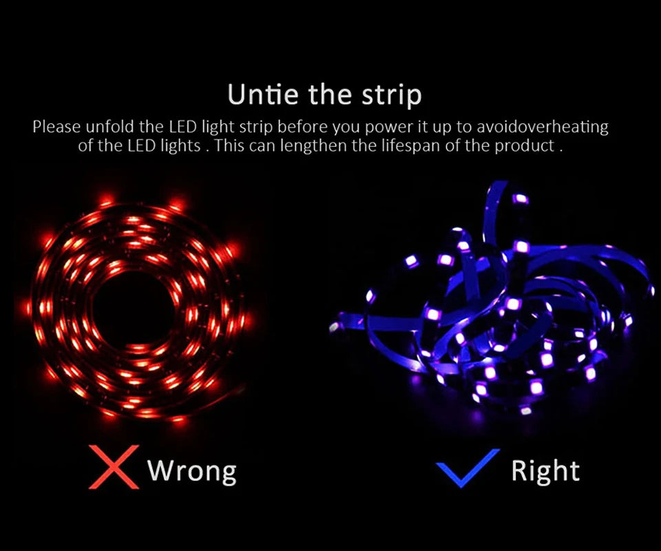 USB LED Strip Lights Color Changing 5050 RGB TV Backlight Flexible Lamp Tape For Room Decoration