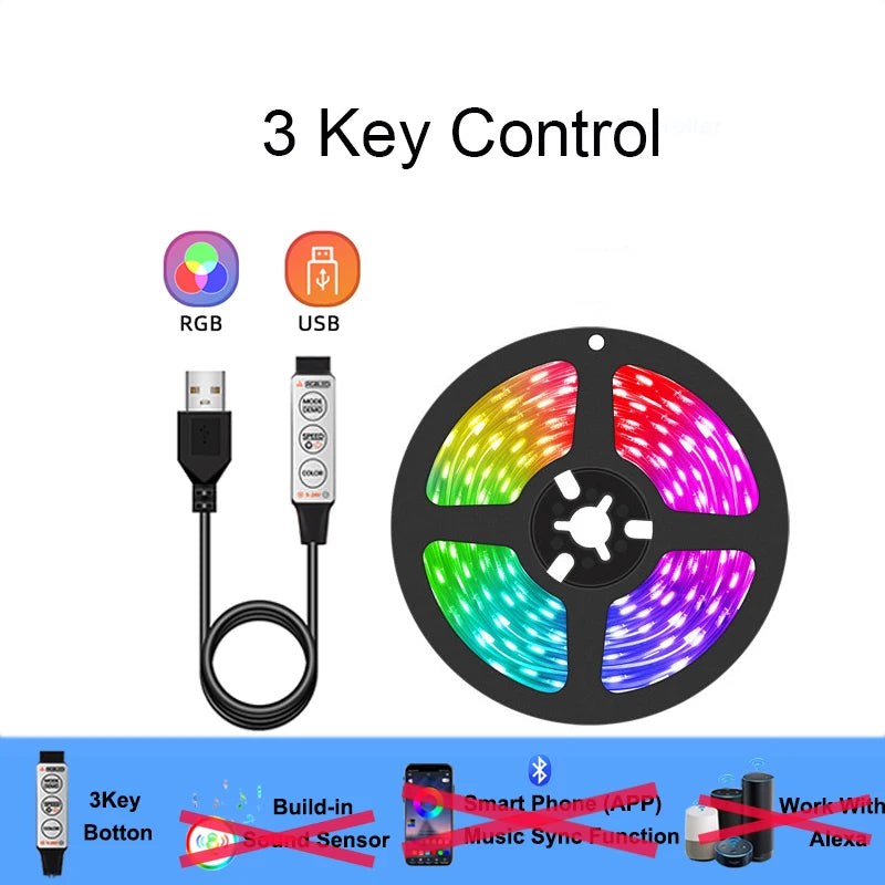 USB LED Strip Lights Color Changing 5050 RGB TV Backlight Flexible Lamp Tape For Room Decoration