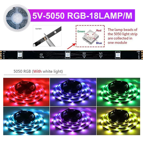 USB LED Strip Lights Color Changing 5050 RGB TV Backlight Flexible Lamp Tape For Room Decoration