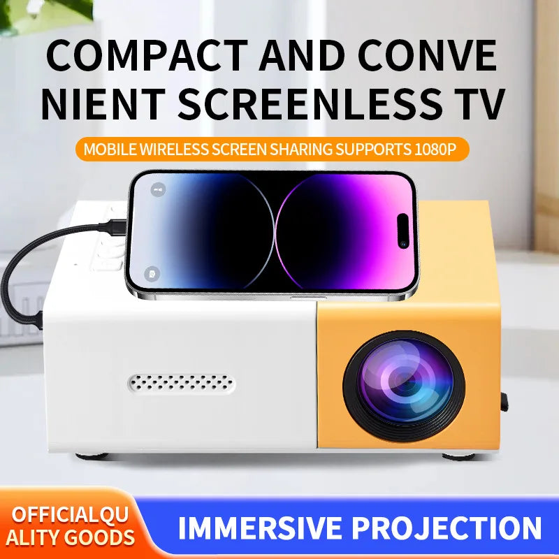 Smart Mini Portable Projector, 180° Adjustable Angle, Compatible, USB, Smartphone, TV Box, Laptop-for Movies and Presentations